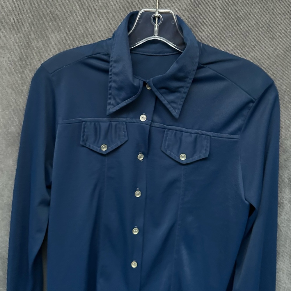 Vintage polyester disco shirt dark blue M/L - Picture 2 of 4